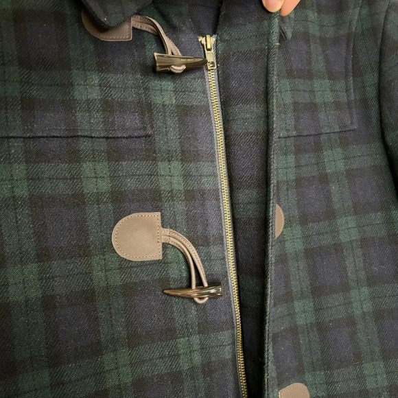 Vintage Chaps Ralph Lauren Wool Cashmere Tartan Duffle Coat Green Navy Blue 42 - Picture 4 of 6
